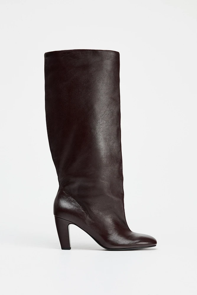 WIDE SHAFT LEATHER BOOTS