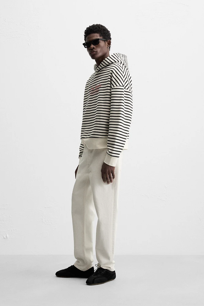 TEXT PRINT STRIPED SWEATSHIRT