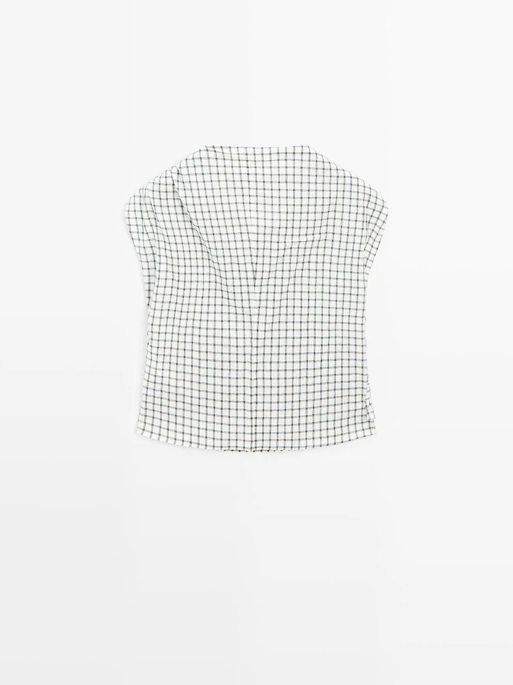 Draped neck check top