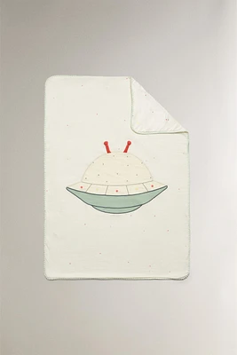 CHILDREN'S COTTON BLANKET WITH SPACE APPLIQUÉ