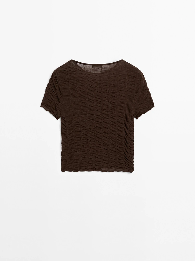 Short sleeve T-shirt with gathered detail