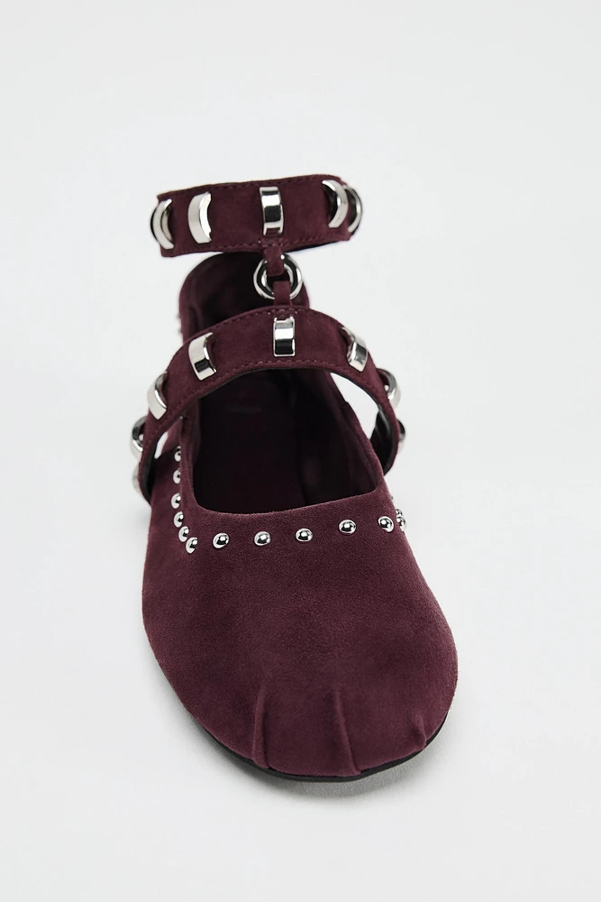 STUDDED SUEDE BALLET FLATS