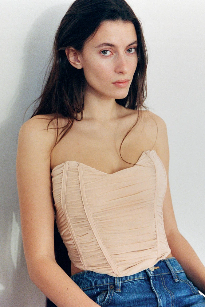 GATHERED TULLE CORSET TOP