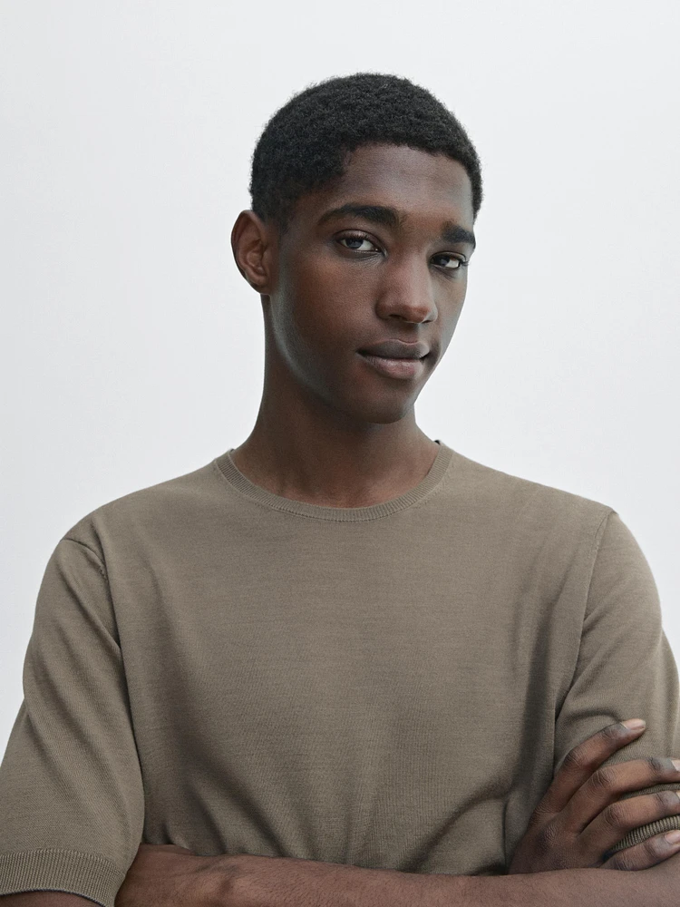 T-shirt en maille 100 % laine mérinos