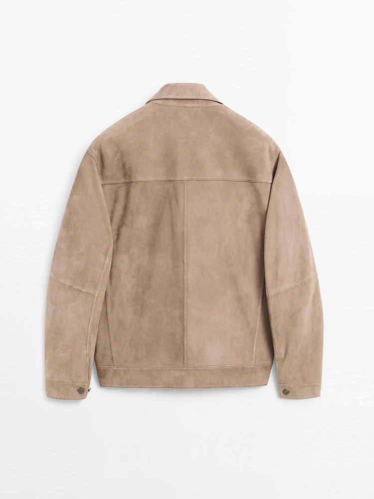 Blouson avec boutons en cuir effet daim