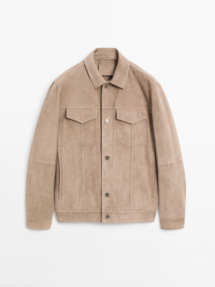 Blouson avec boutons en cuir effet daim