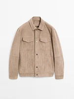 Blouson avec boutons en cuir effet daim