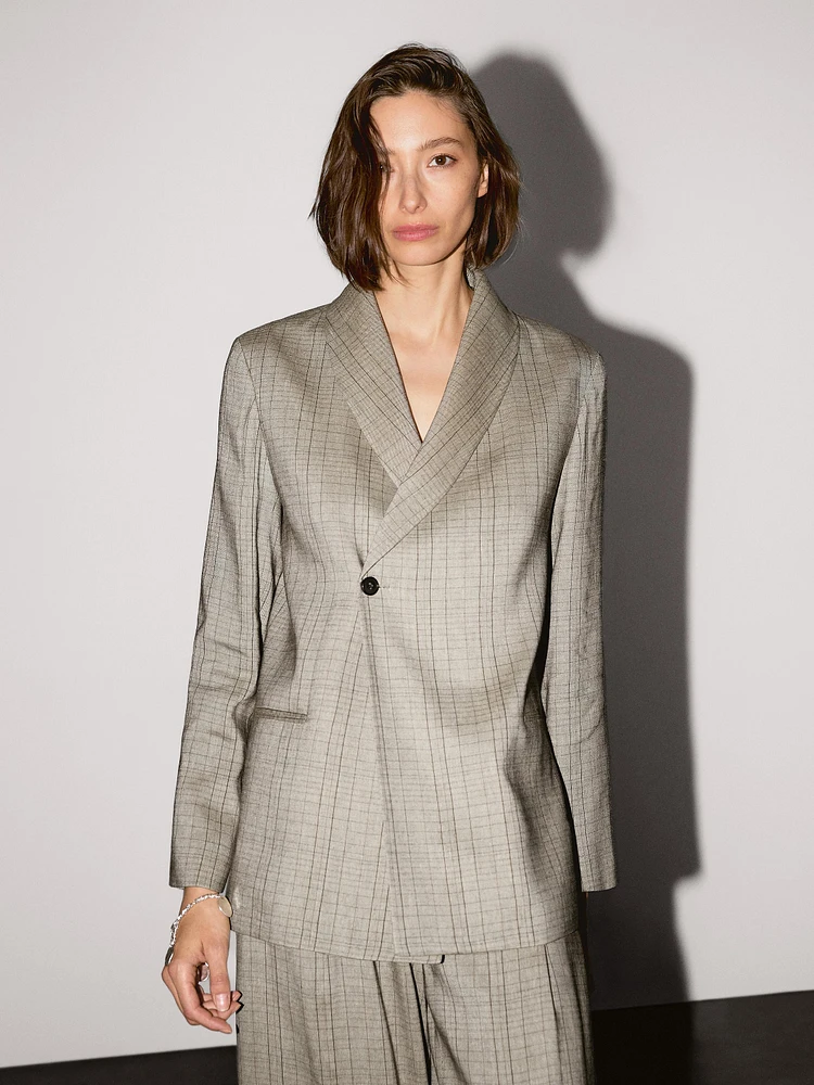 Check print shawl collar blazer