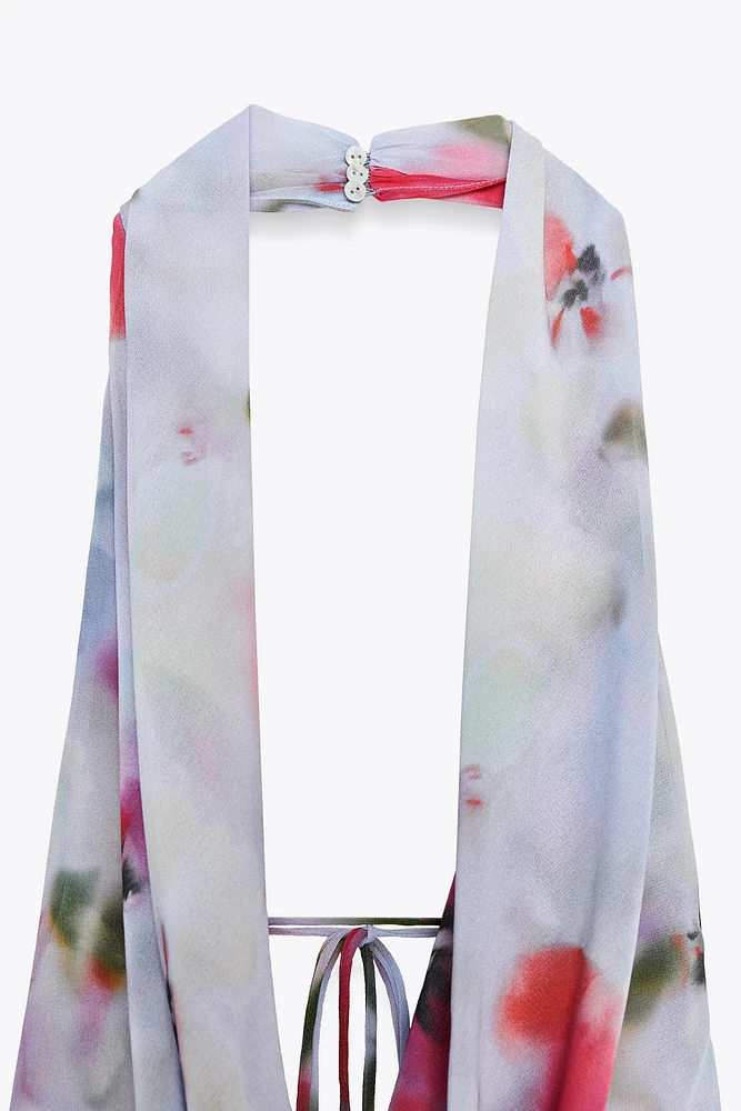 PRINTED MIDI HALTER DRESS