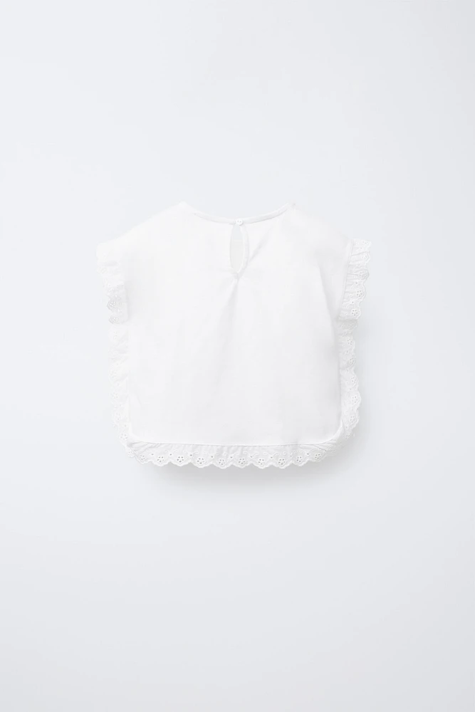 FLORAL EMBROIDERED BOW BLOUSE
