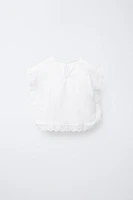 FLORAL EMBROIDERED BOW BLOUSE