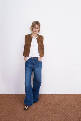 EMBROIDERED FAUX SUEDE VEST