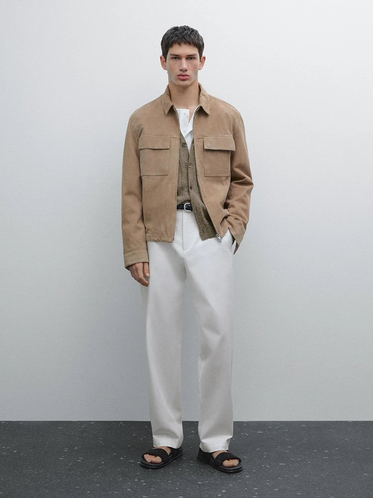 Straight-leg cotton blend trousers