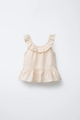 100% LINEN RUFFLE BLOUSE