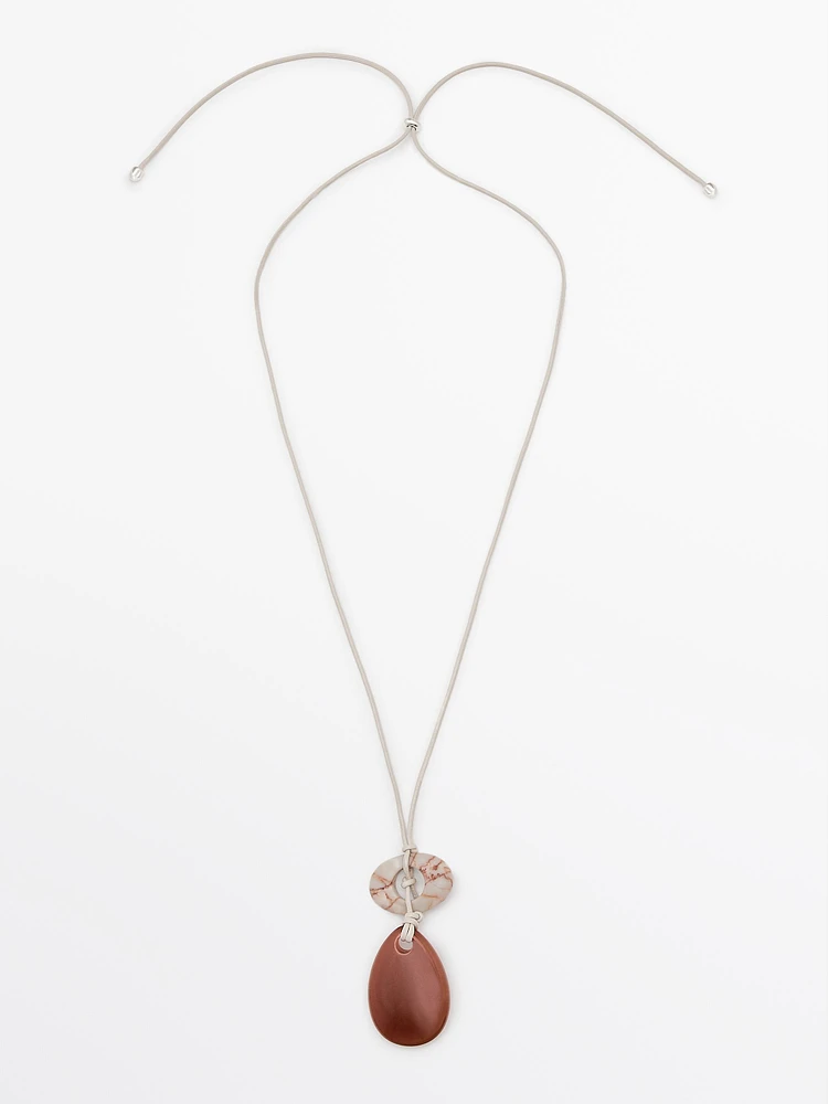 Leather cord necklace with stones