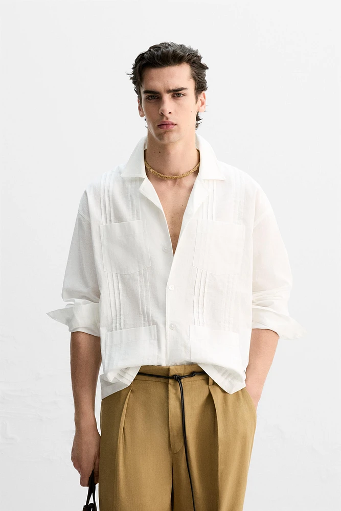 COTTON - LINEN TUCKED SHIRT