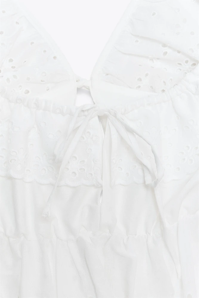 RUFFLED OPENWORK EMBROIDERY TOP