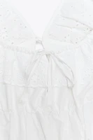 RUFFLED OPENWORK EMBROIDERY TOP