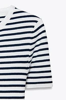 SHORT SLEEVE STRIPED KNIT TOP