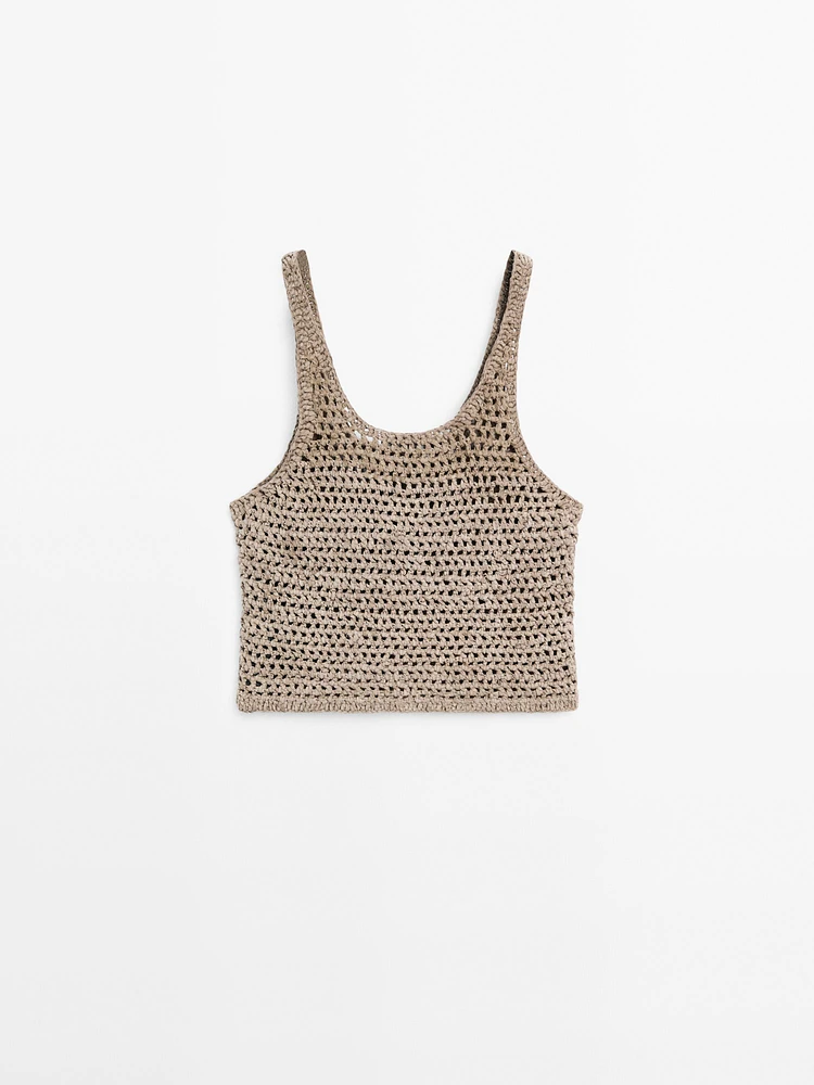 Top tressé en cuir finition daim