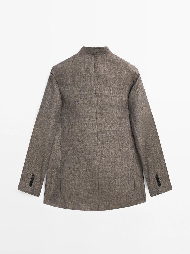 Blazer à col montant 100 % lin