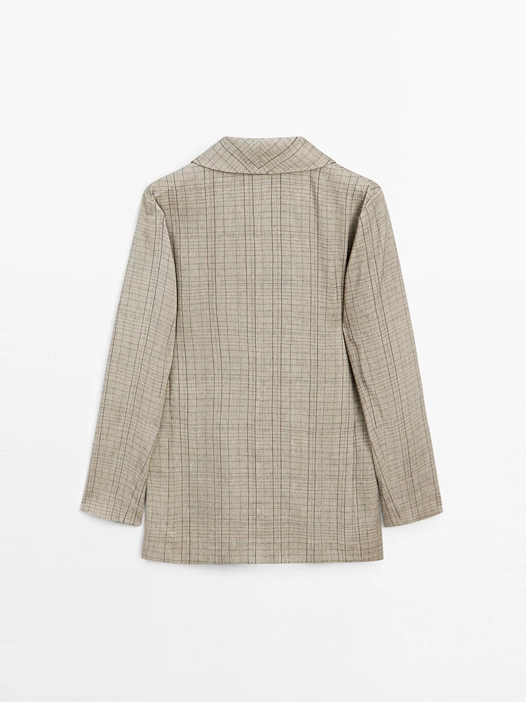 Check print shawl collar blazer