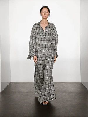 100% linen check palazzo trousers