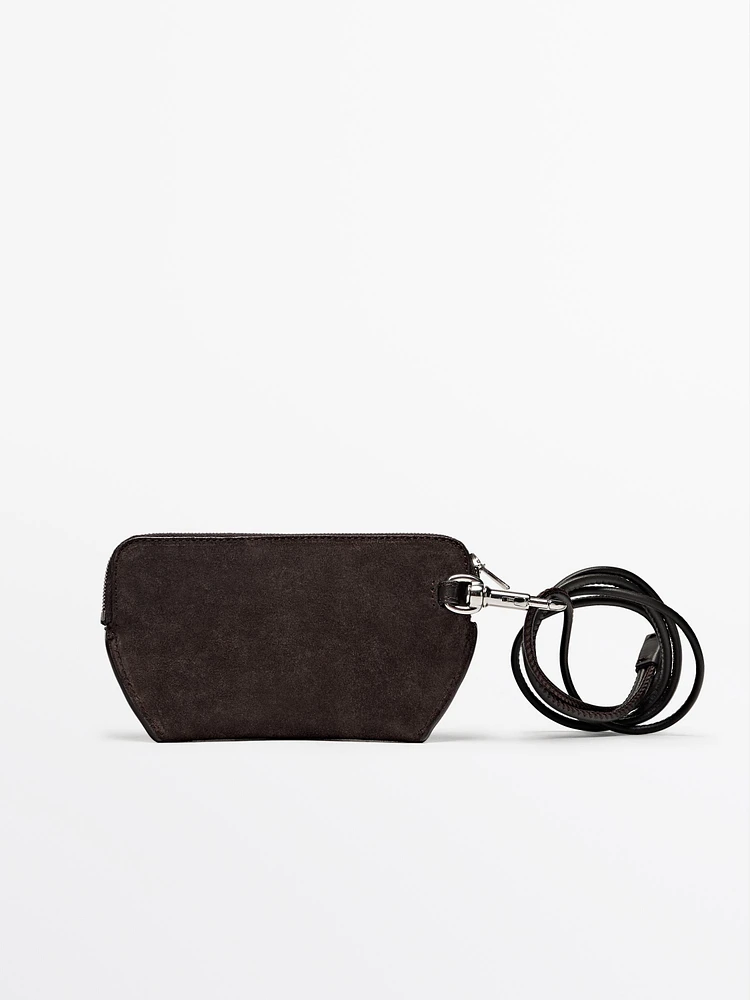Étui à lunettes porte-monnaie en bandoulière croûte de cuir