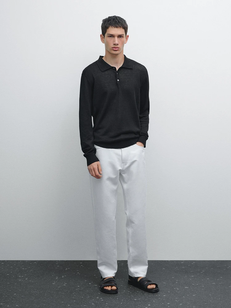 Cotton blend tapered fit trousers