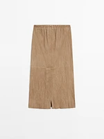 Jupe midi droite en cuir effet daim