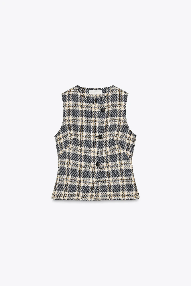 TEXTURED PLAID WAISTCOAT