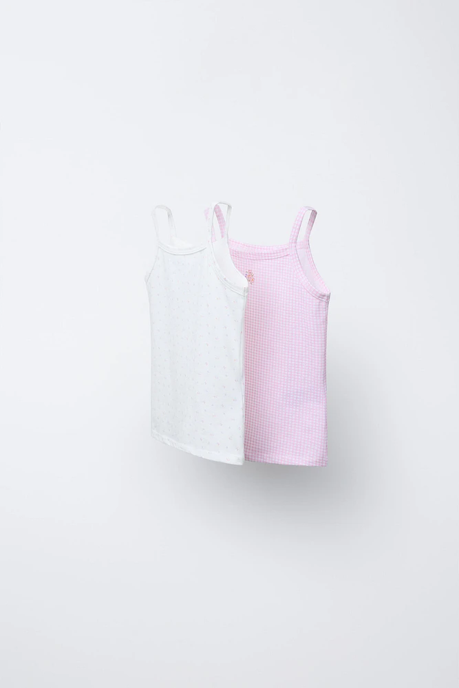 2-6 ANS/ LOT DE DEUX T-SHIRTS À CARREAUX VICHY ET PETITES FLEURS