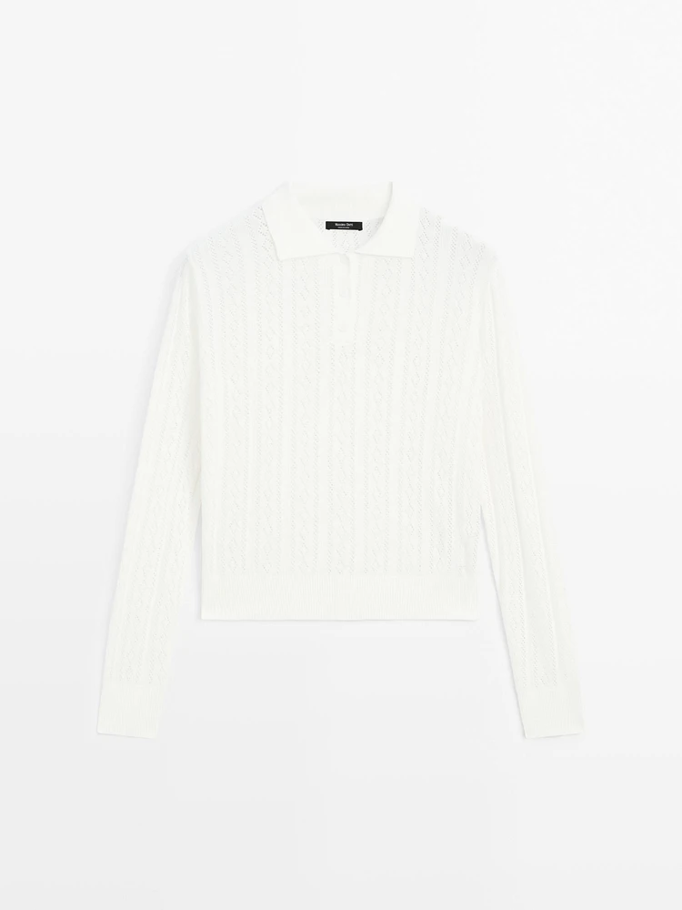 Pull en maille de coton mélangé à col polo