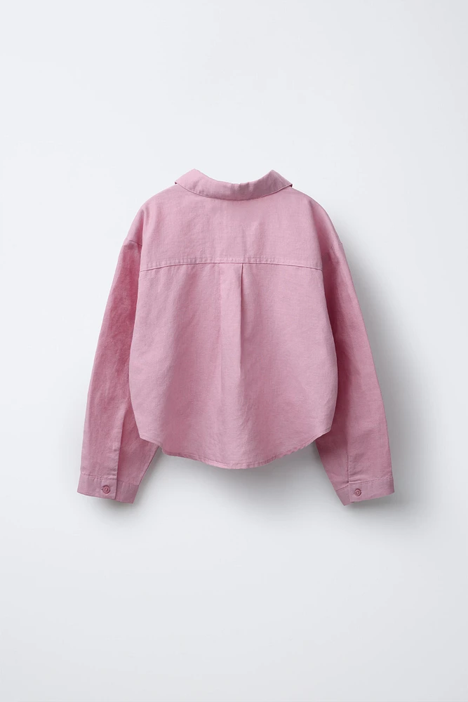 LINEN-BLEND GATHERED SHIRT