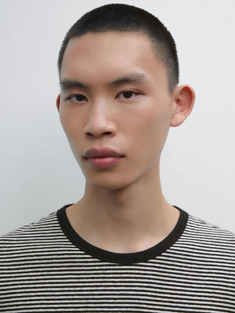 Striped linen and cotton T-shirt