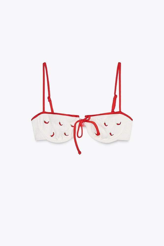 EMBROIDERED UNDERWIRE BIKINI TOP