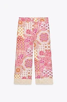 GUIPURE TRIM PRINTED PANTS