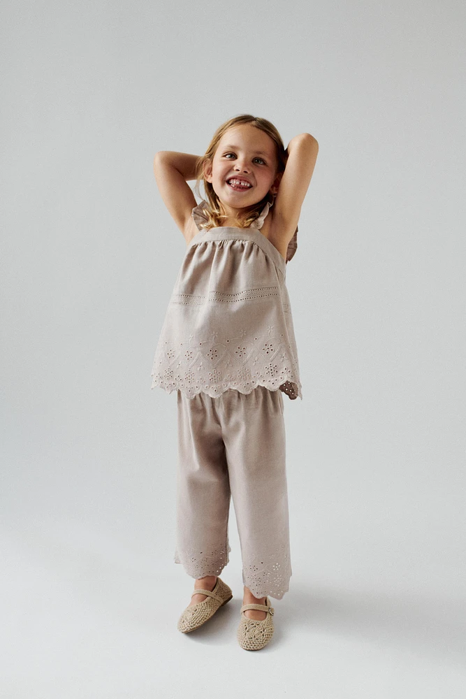 EMBROIDERED COTTON LINEN TOP