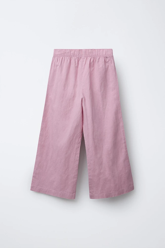 WIDE LEG LINEN BLEND PANTS