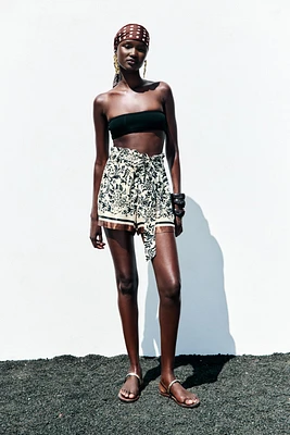 SATIN EFFECT PRINTED PAPER BAG SHORTS