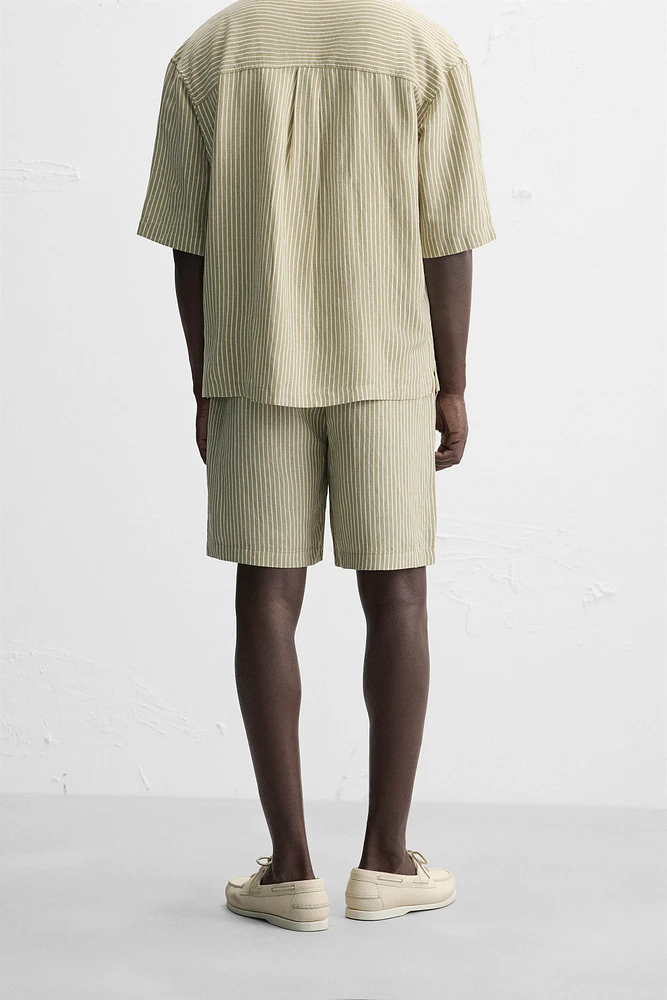 STRIPED LINEN VISCOSE SHORTS