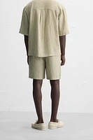 STRIPED LINEN VISCOSE SHORTS
