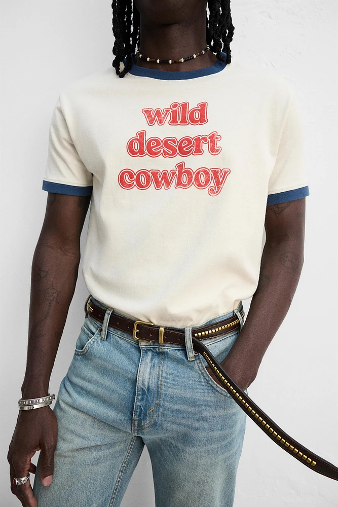 RIB CONTRAST TEXT T-SHIRT