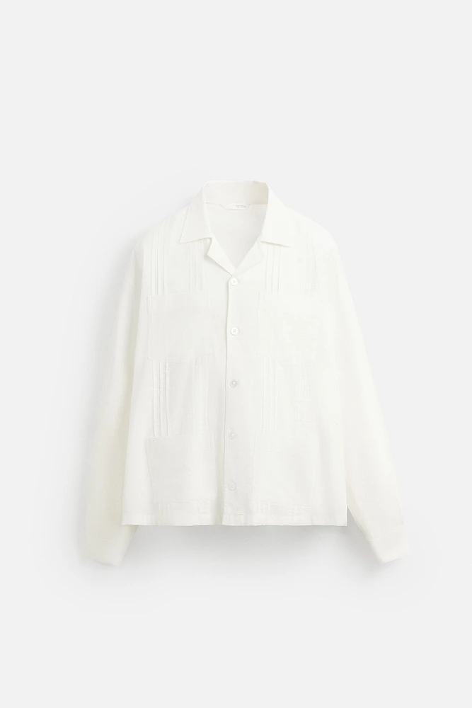 COTTON - LINEN TUCKED SHIRT