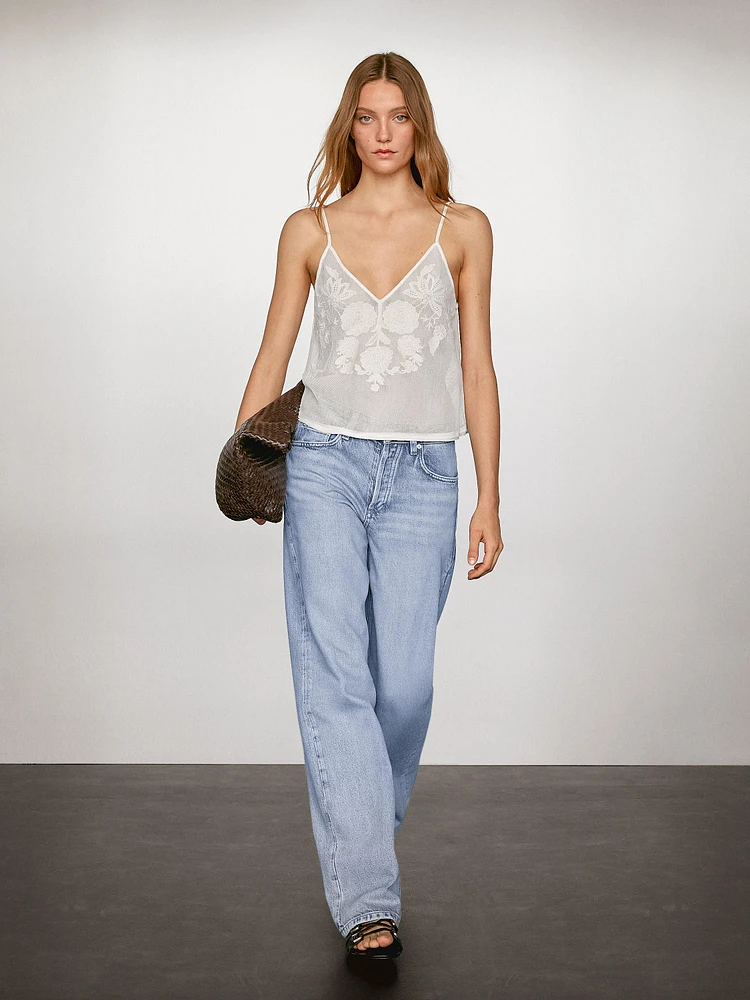 Strappy crop top with embroidered detail