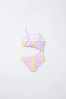 6-14 YEARS/ TIE DYE SWIMSUIT WITH SHELL CUT OUT
