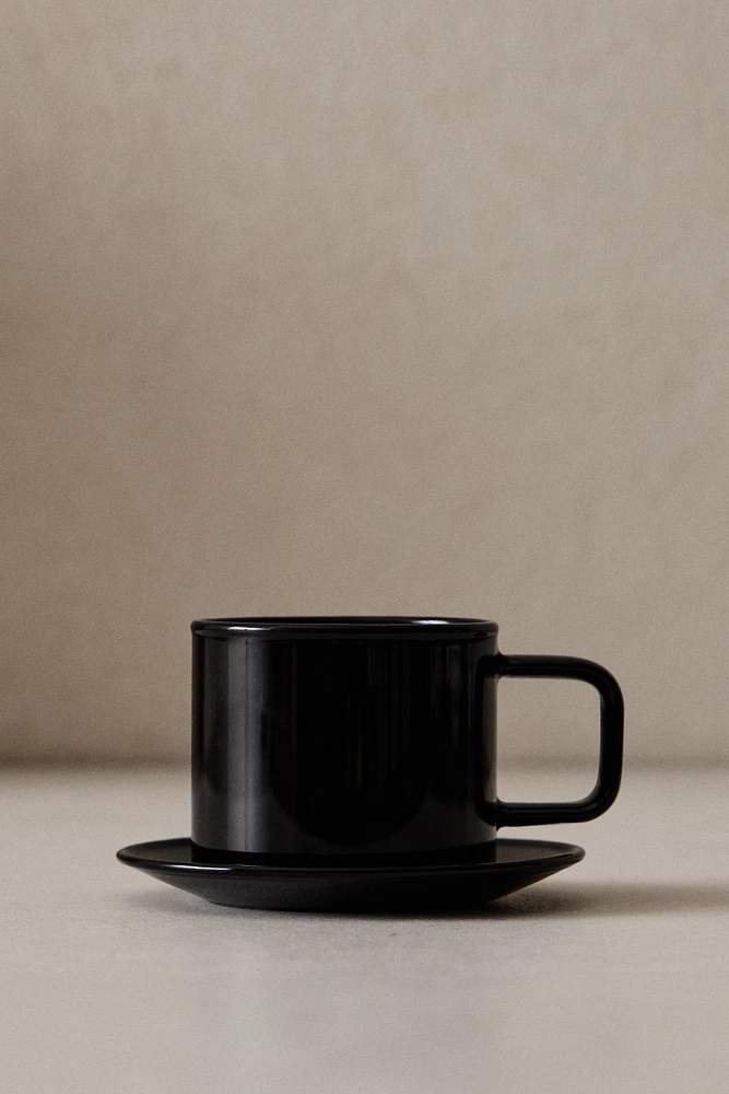 BOROSILICATE GLASS MUG AND SAUCER
