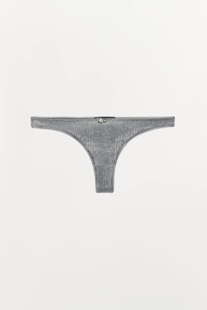 FLORAL POINTELLE THONG