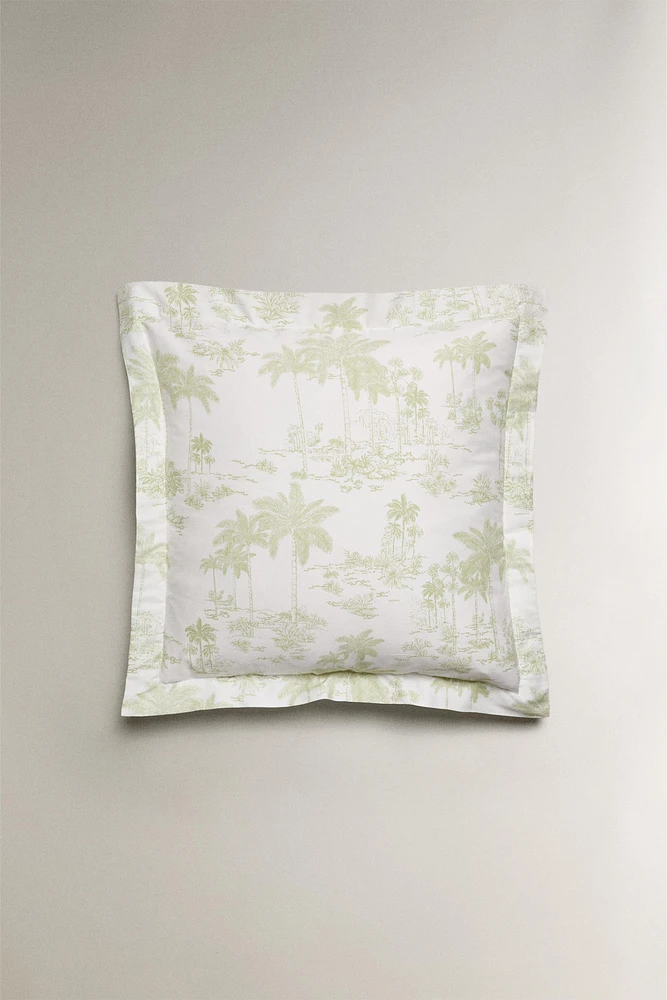 TOILE DE JOUY SATEEN PILLOWCASE WITH PALM TREES