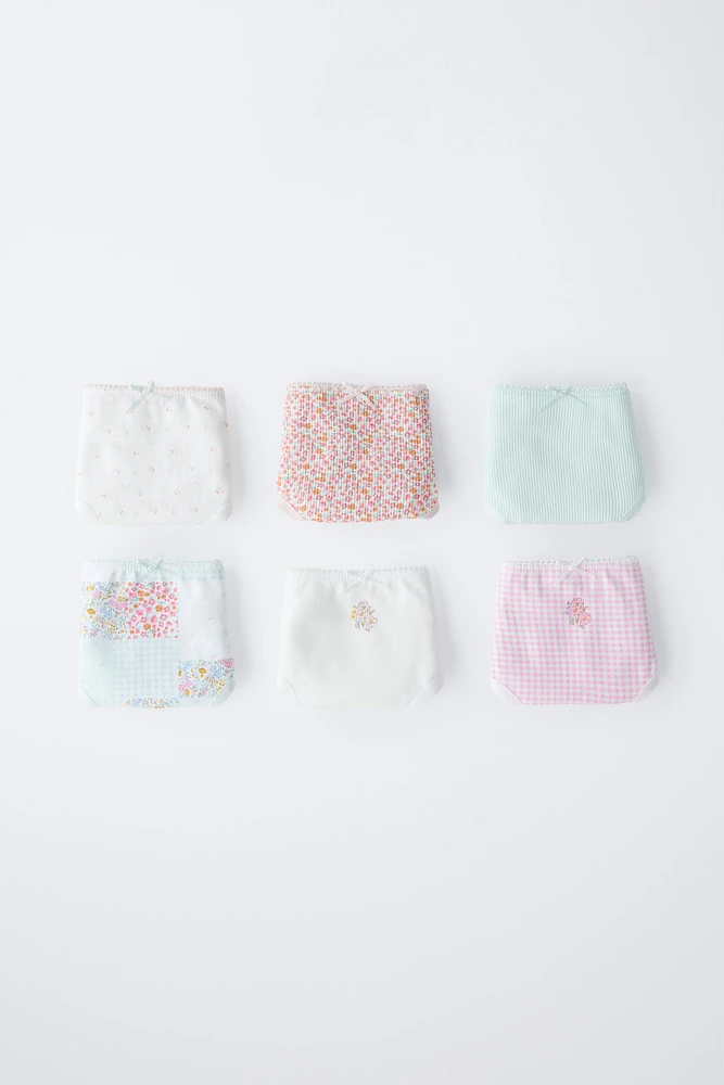 2-6 YEARS/ SIX-PACK OF RIBBED PATCHWORK AND FLORAL UNDERWEAR